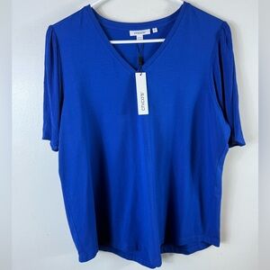 Chicos‎ Womens Blouse Blue NWT Size 2 V-Neck Gauze Flutter Sleeve Officewear